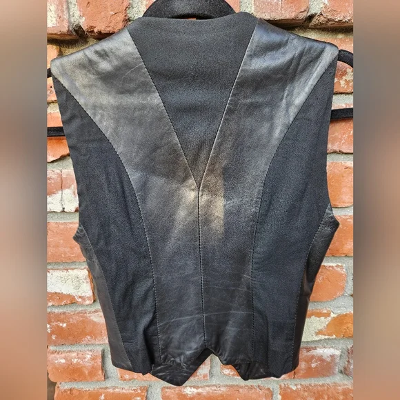 Moschino Cheap and Chic Black Leather & Stretch Vest with Gold Buttons Vintage